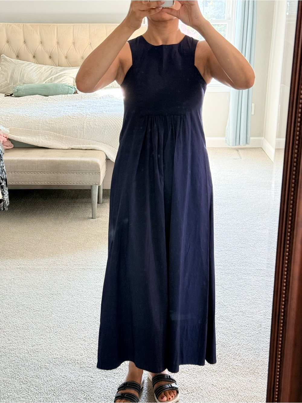 Italian cotton high end brand Elegant Navy Sleeveless Maxi Dress